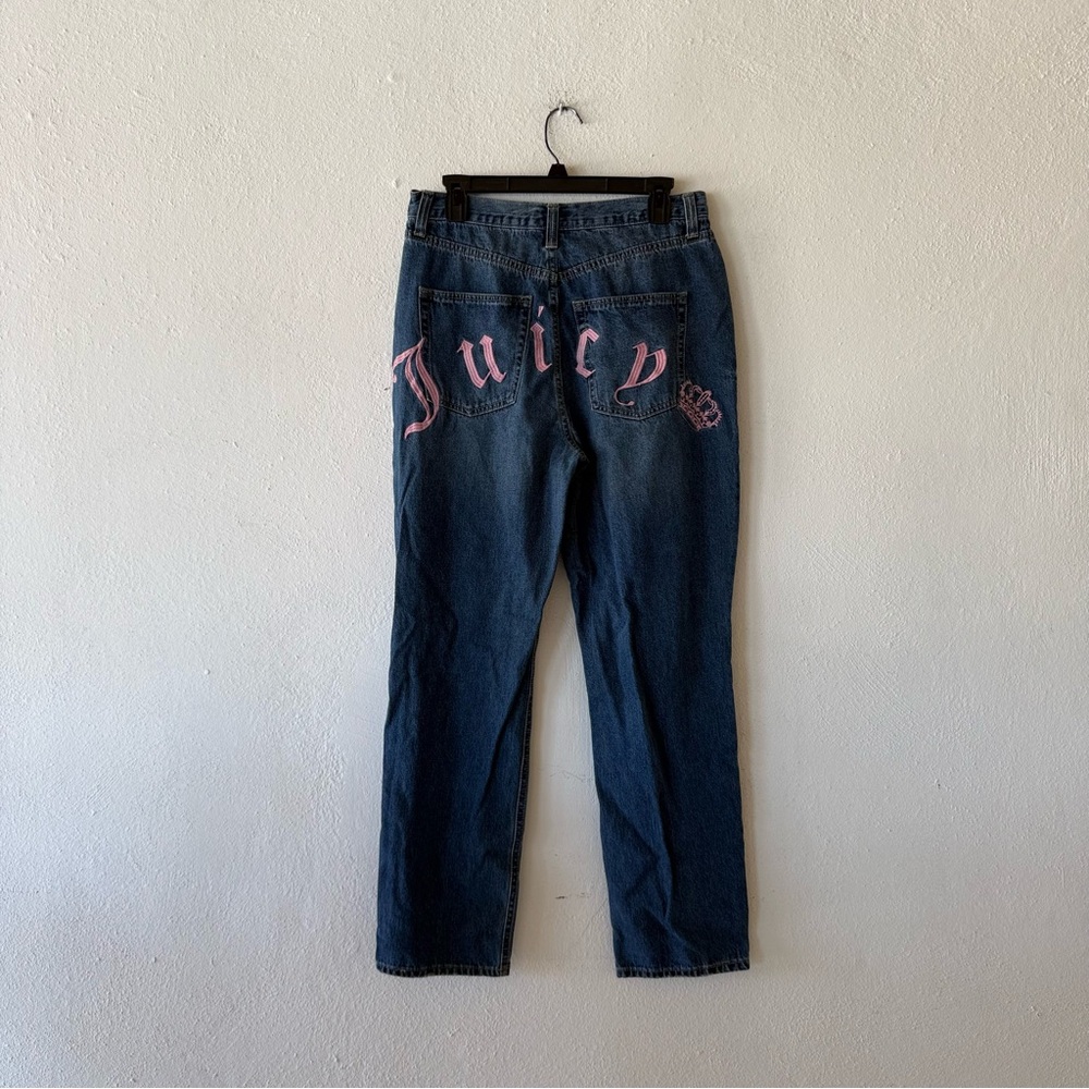 Juicy Couture Dark Wash Straight Leg Jeans Pink Spellout Size 29